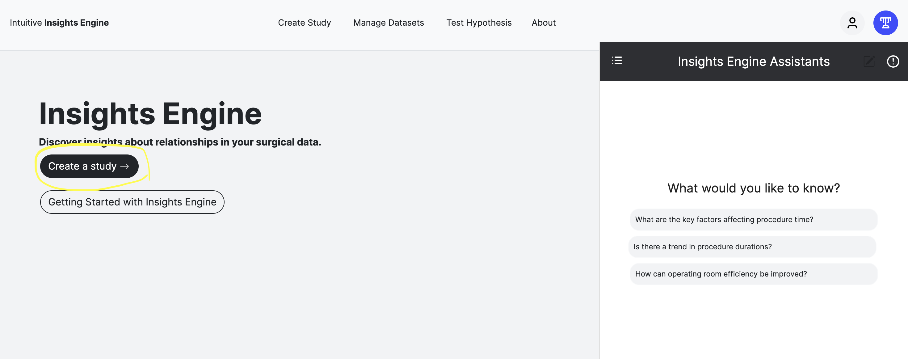 Screenshot showing Create a study option