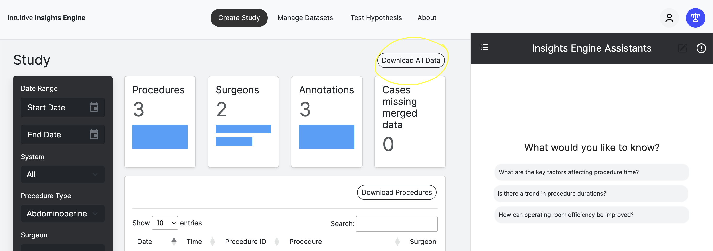 Screenshot showing Download All Data button